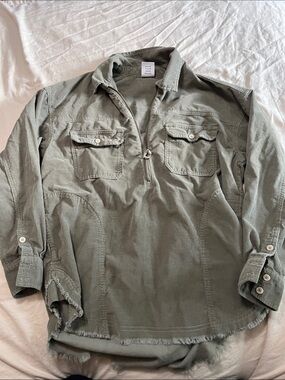 Cloth & Stone Olive Green Long Sleeve Utility Shirt